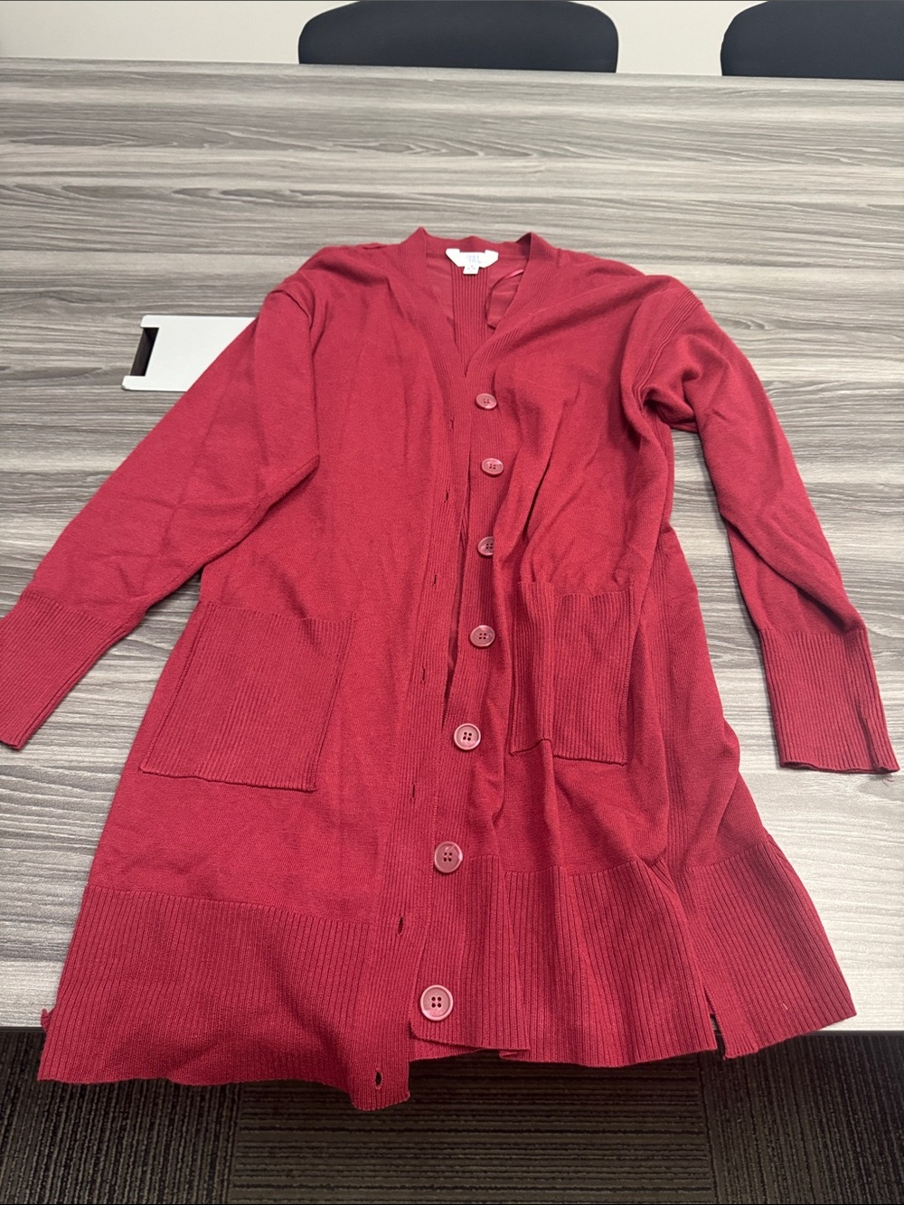 Time and Tru Deep Red Long Button Cardigan